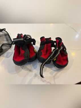 Dog Red and Black Waterproof Booties with Adjustable Straps - Used Once